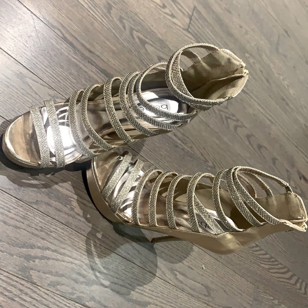 Gold heels.